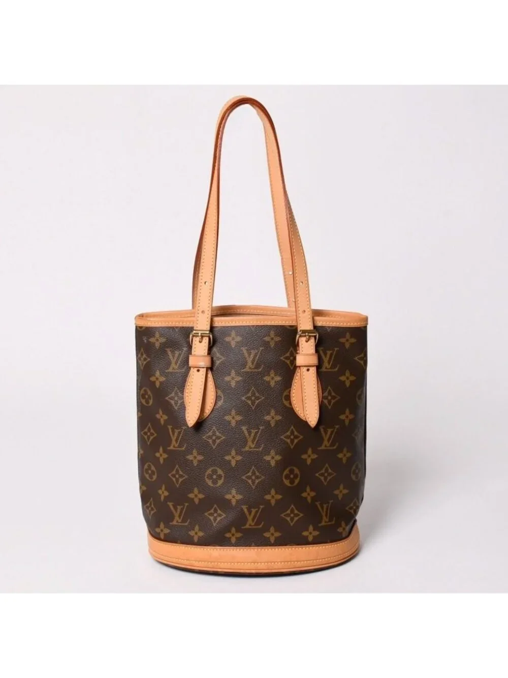 Louis Vuitton Bucket PM Handbag Monogram Brown Leather Gold